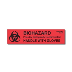 BIOHAZARD-HANDLE WITH GLOVES Labels 1 inch x 4 inch (Roll of 250)