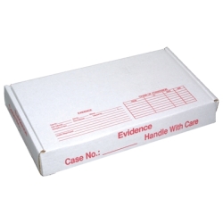 Spaces for evidence info and chain of custody printed on box top