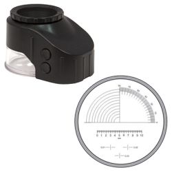 Fixed Focus 10X Magnifier with Diopter Adjustment,  2 White Light Sources and Measuring Disc